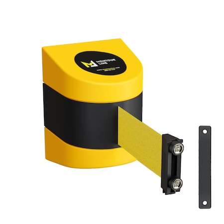 Montour Line Retractable Belt Barrier YW Magnetic Wall Mount 13' YW Belt (M) PWM200-YW-YW-M-M-130